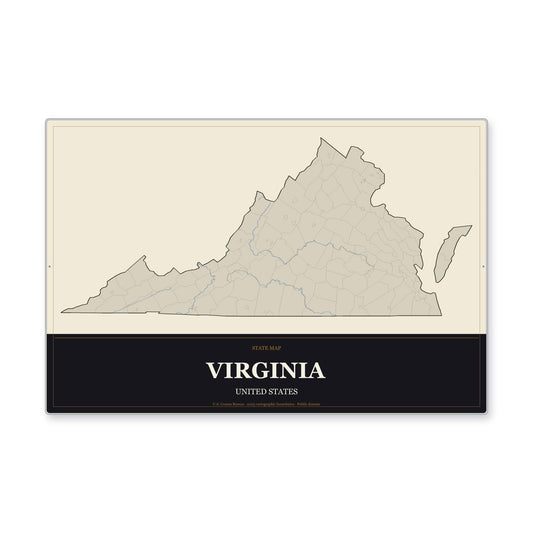Virginia state map aluminum sign in Museum Plaque style