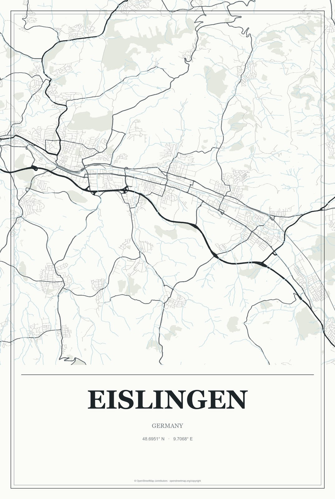 Eislingen, Germany City Map Aluminum Sign in Gallery Air style
