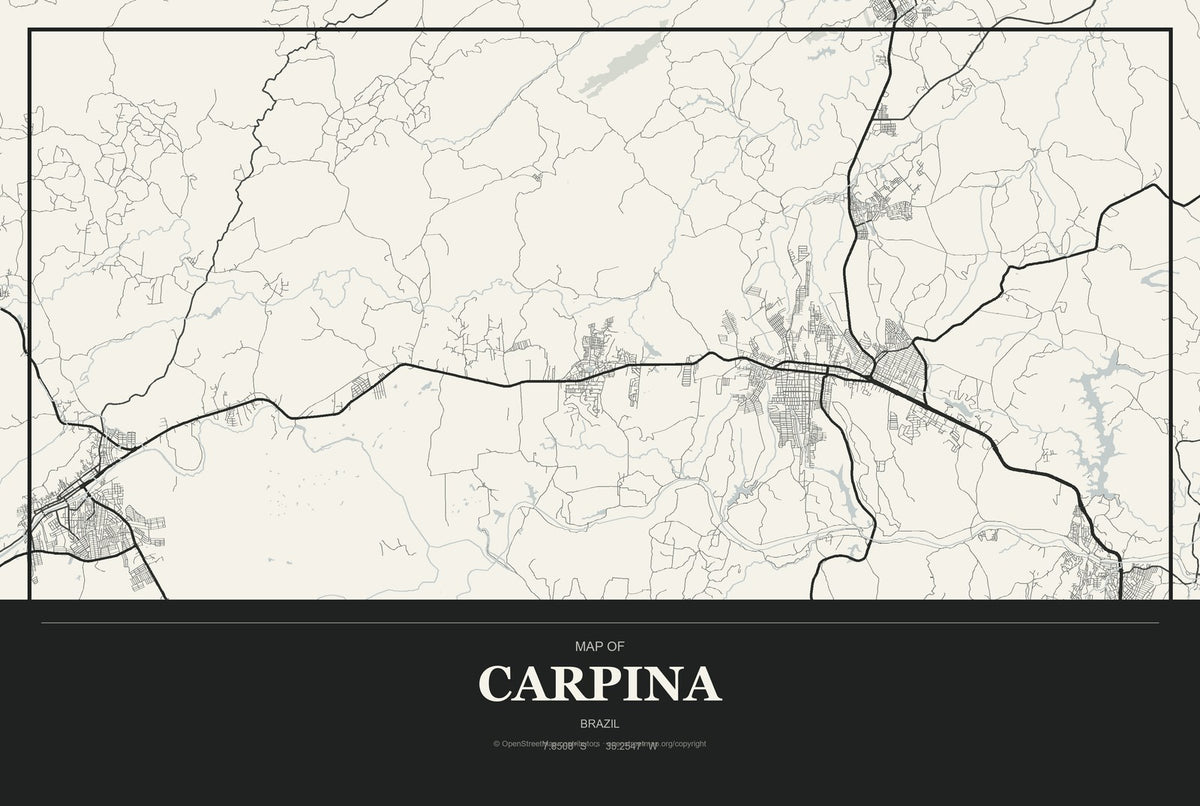 Carpina, Brazil City Map Aluminum Sign in Museum Plaque style