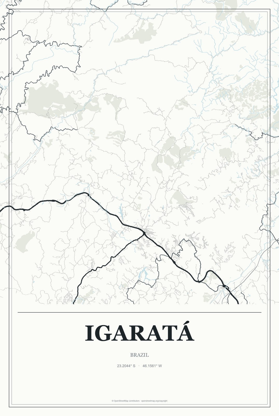 Igaratá, Brazil City Map Aluminum Sign in Gallery Air style