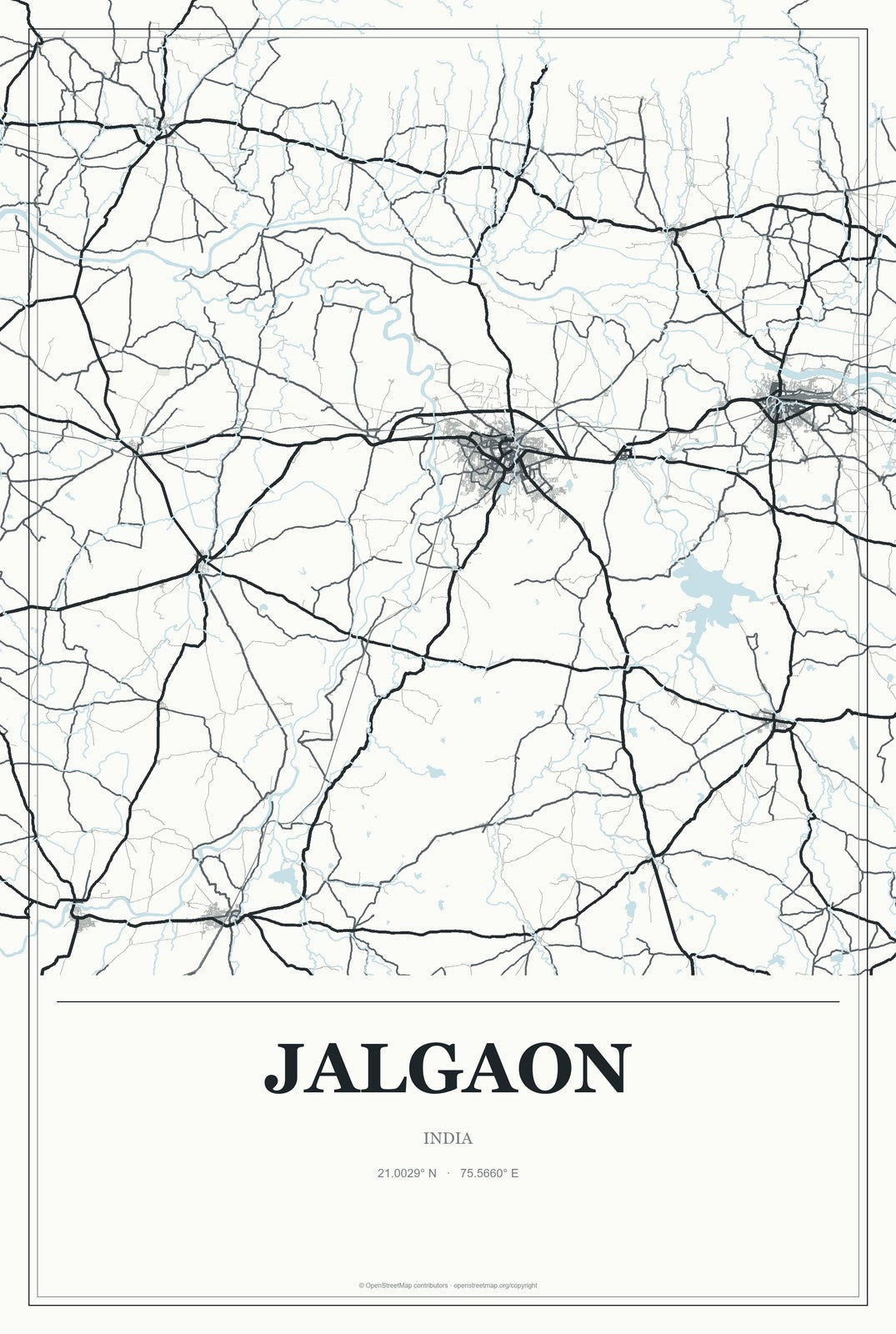 Jalgaon, India City Map Aluminum Sign in Gallery Air style