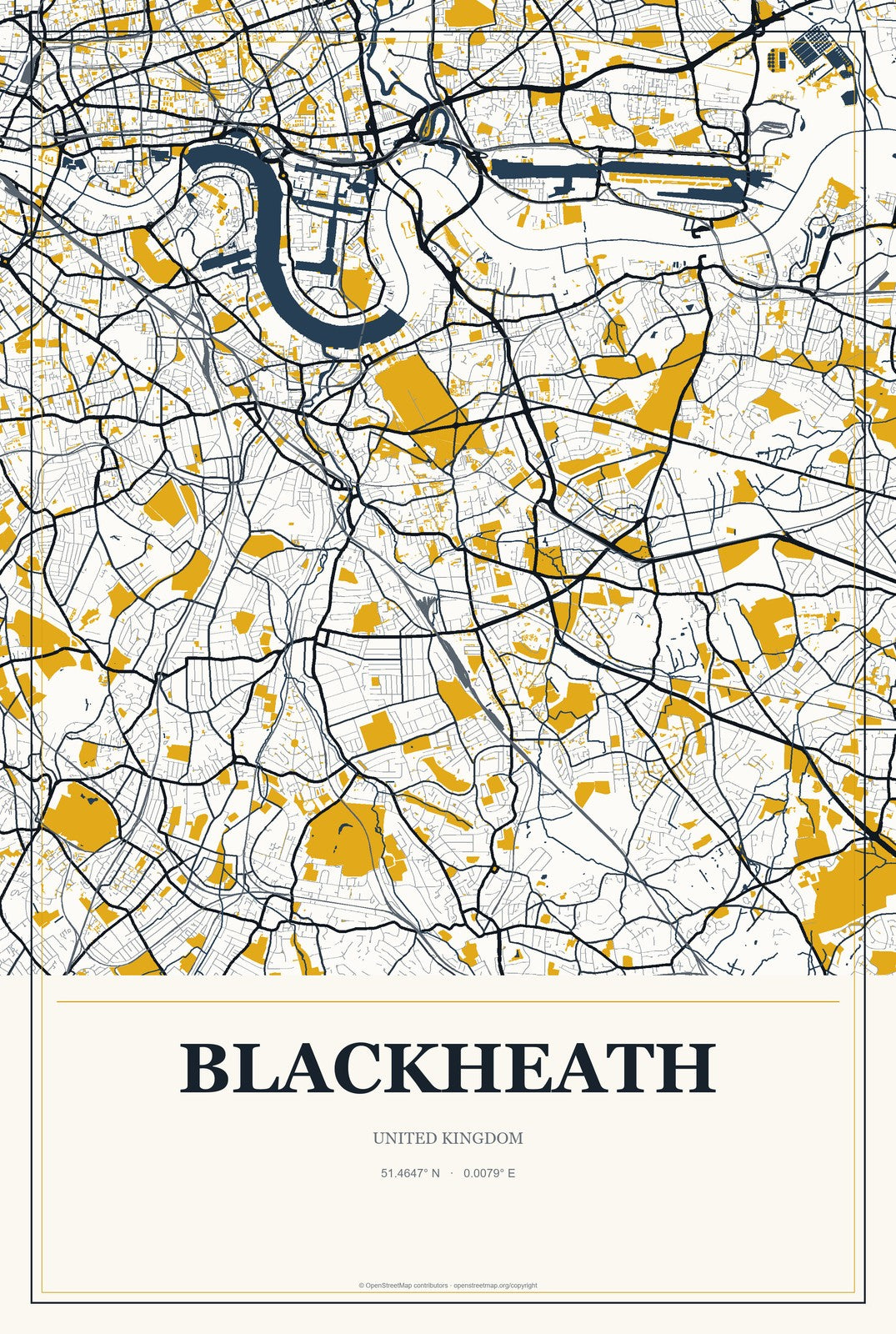 Blackheath, United Kingdom City Map Aluminum Sign in Citrine Modern style