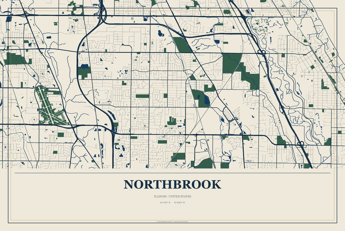 Northbrook, Illinois City Map Aluminum Sign in Coastal Cutout style
