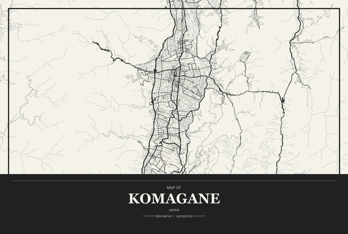 Komagane, Japan City Map Aluminum Sign in Museum Plaque style