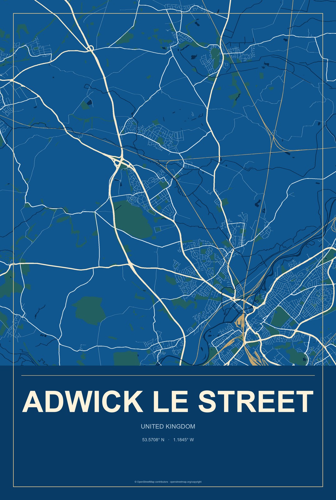 Adwick le Street, United Kingdom City Map Aluminum Sign in Harbor Cobalt style