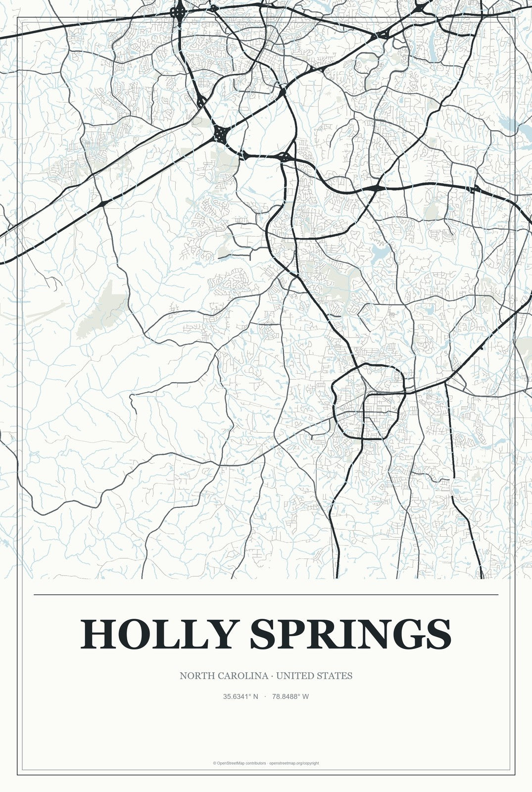 Holly Springs, North Carolina City Map Aluminum Sign in Gallery Air style