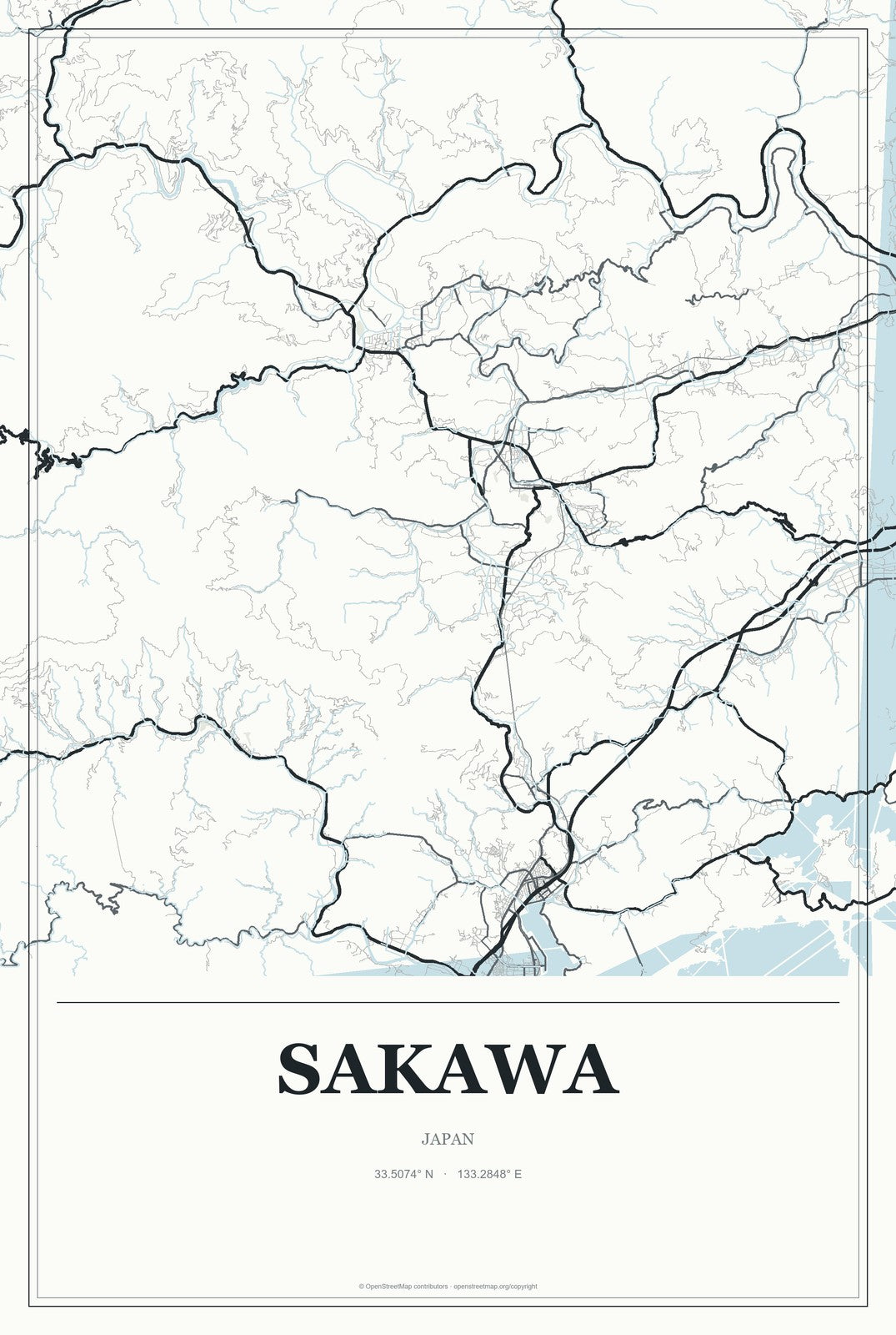 Sakawa, Japan City Map Aluminum Sign in Gallery Air style