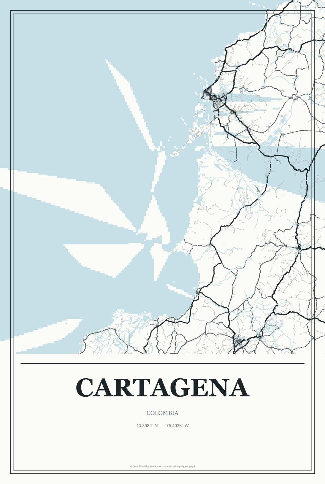 Cartagena, Colombia City Map Aluminum Sign in Gallery Air style