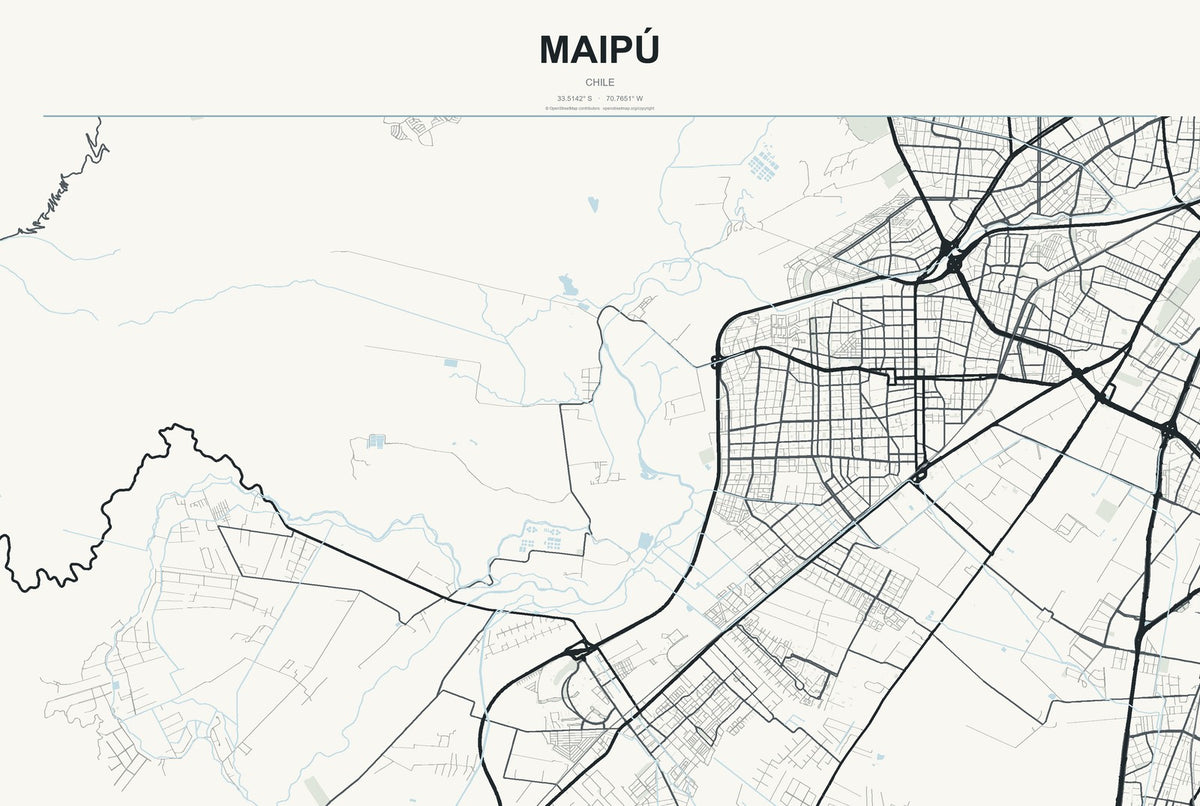 Maipú, Chile City Map Aluminum Sign in Headline Atlas style