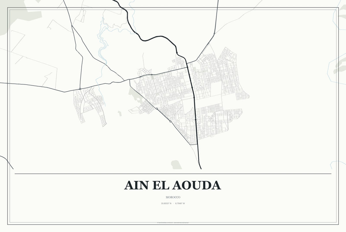 Ain El Aouda, Morocco City Map Aluminum Sign in Gallery Air style