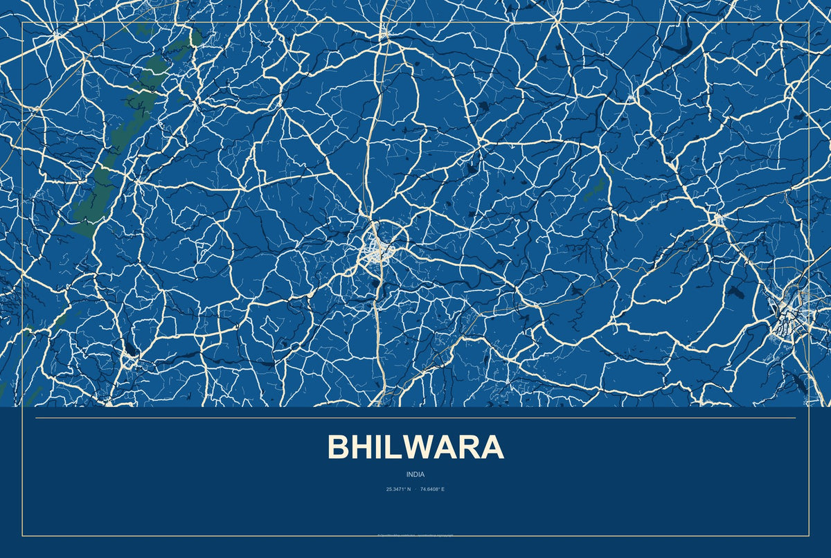 Bhilwara, India City Map Aluminum Sign in Harbor Cobalt style