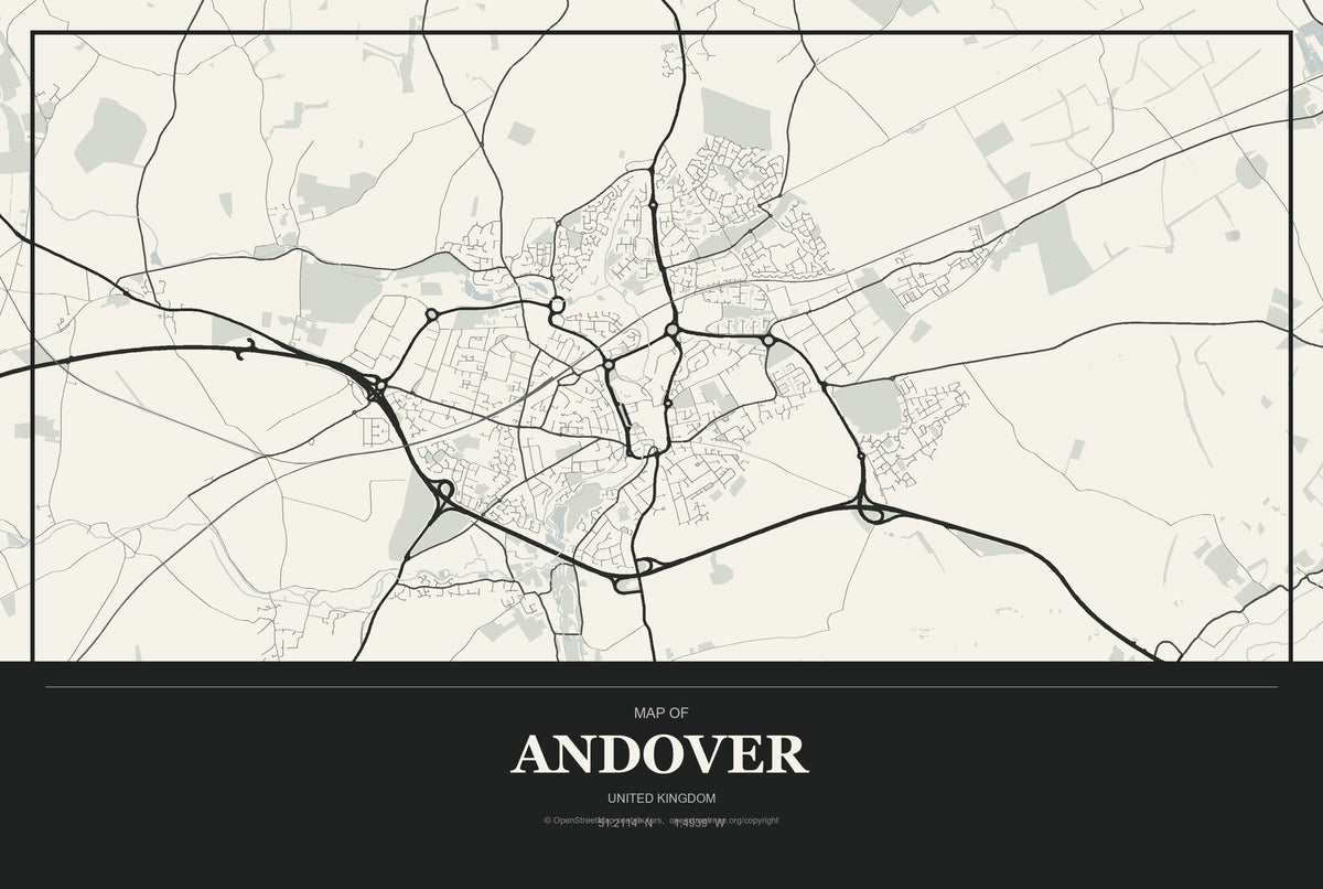 Andover, United Kingdom City Map Aluminum Sign in Museum Plaque style