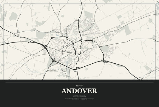 Andover, United Kingdom City Map Aluminum Sign in Museum Plaque style