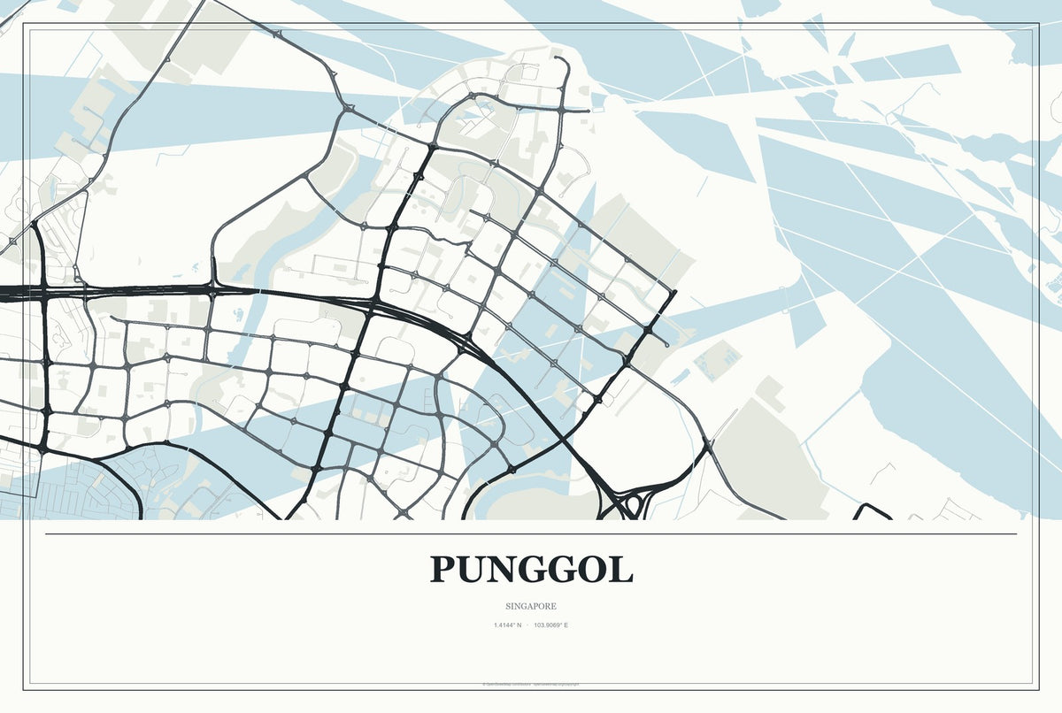 Punggol, Singapore City Map Aluminum Sign in Gallery Air style