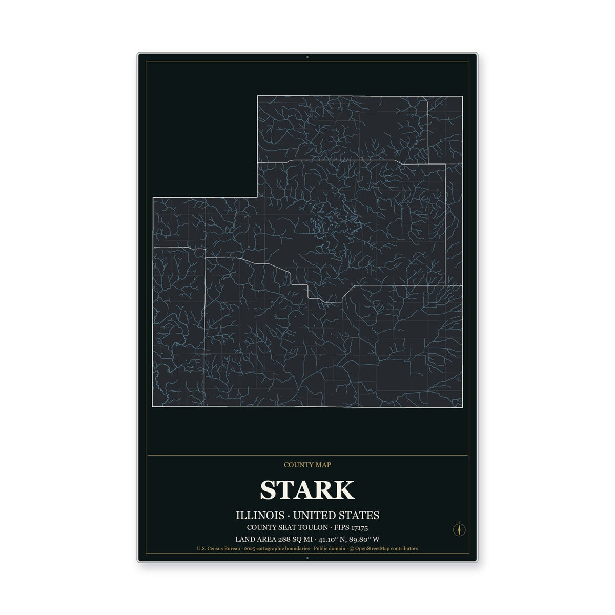 Stark County, Illinois Map Aluminum Sign in Metropolitan Noir style