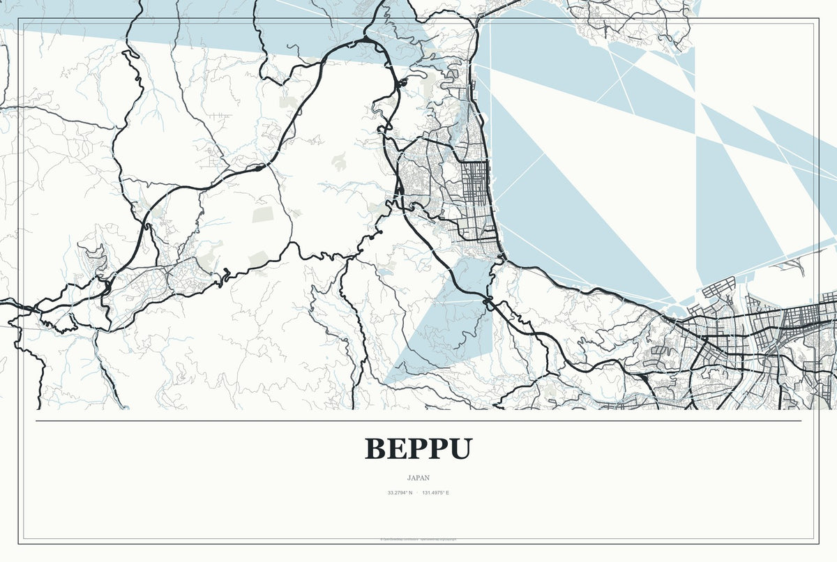 Beppu, Japan City Map Aluminum Sign in Gallery Air style