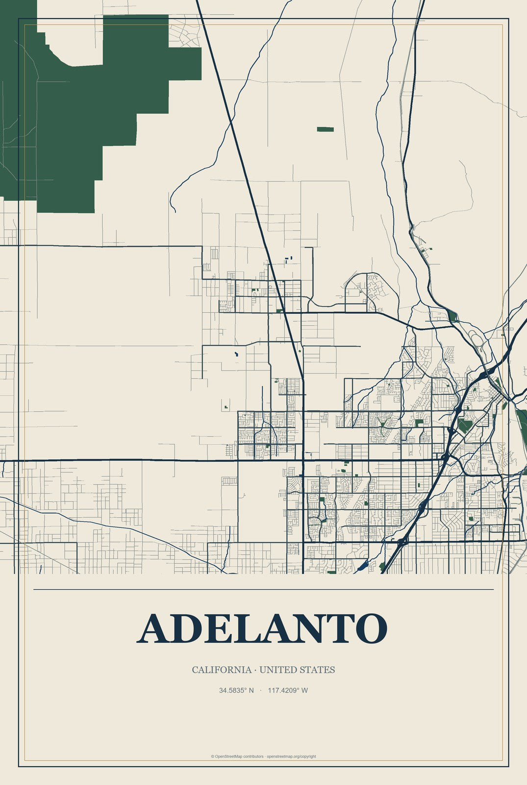 Adelanto, California City Map Aluminum Sign in Coastal Cutout style