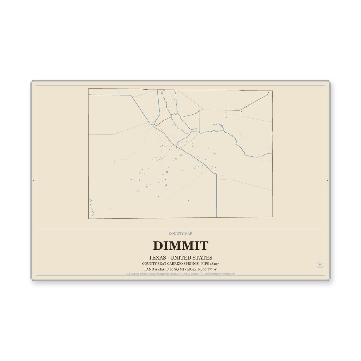 Dimmit County, Texas Map Aluminum Sign in Heritage Nautical style