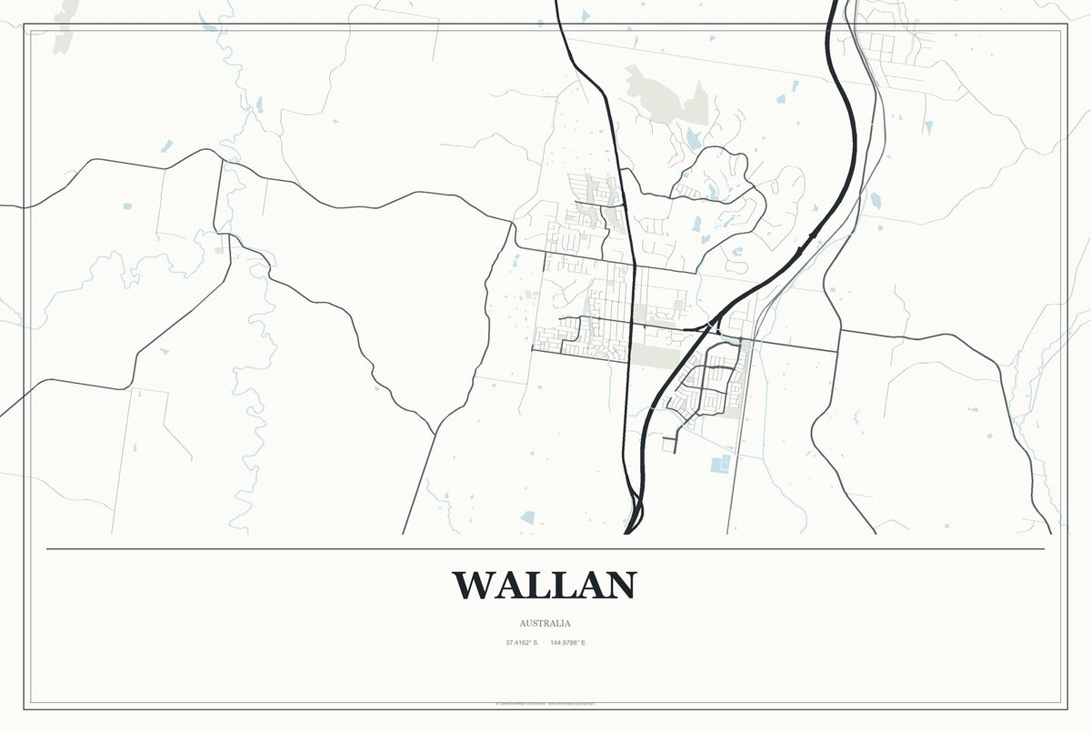 Wallan, Australia City Map Aluminum Sign in Gallery Air style