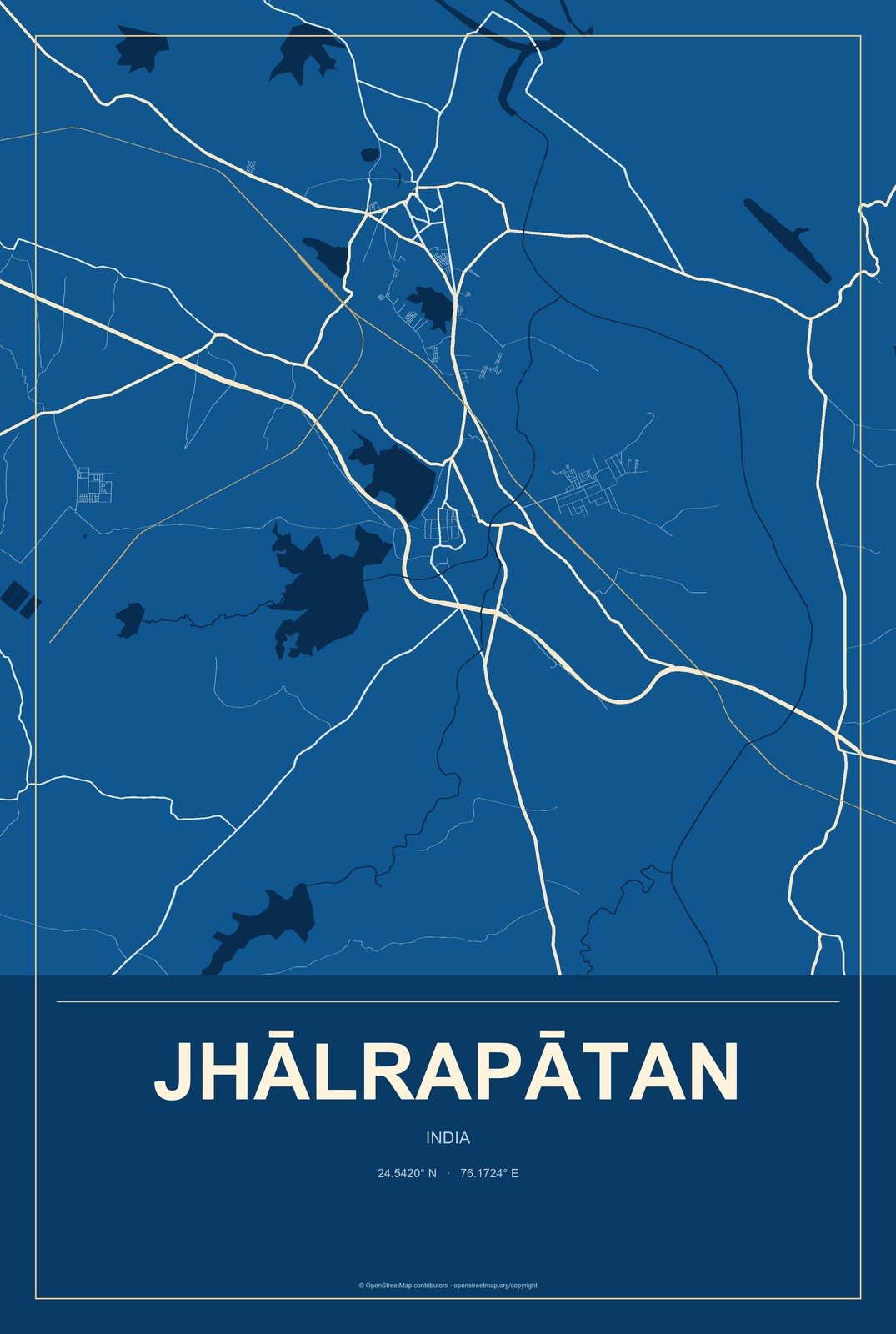Jhālrapātan, India City Map Aluminum Sign in Harbor Cobalt style