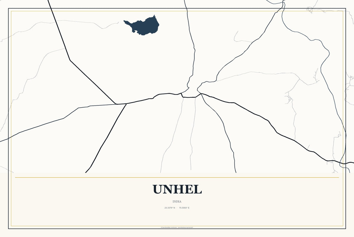 Unhel, India City Map Aluminum Sign in Citrine Modern style