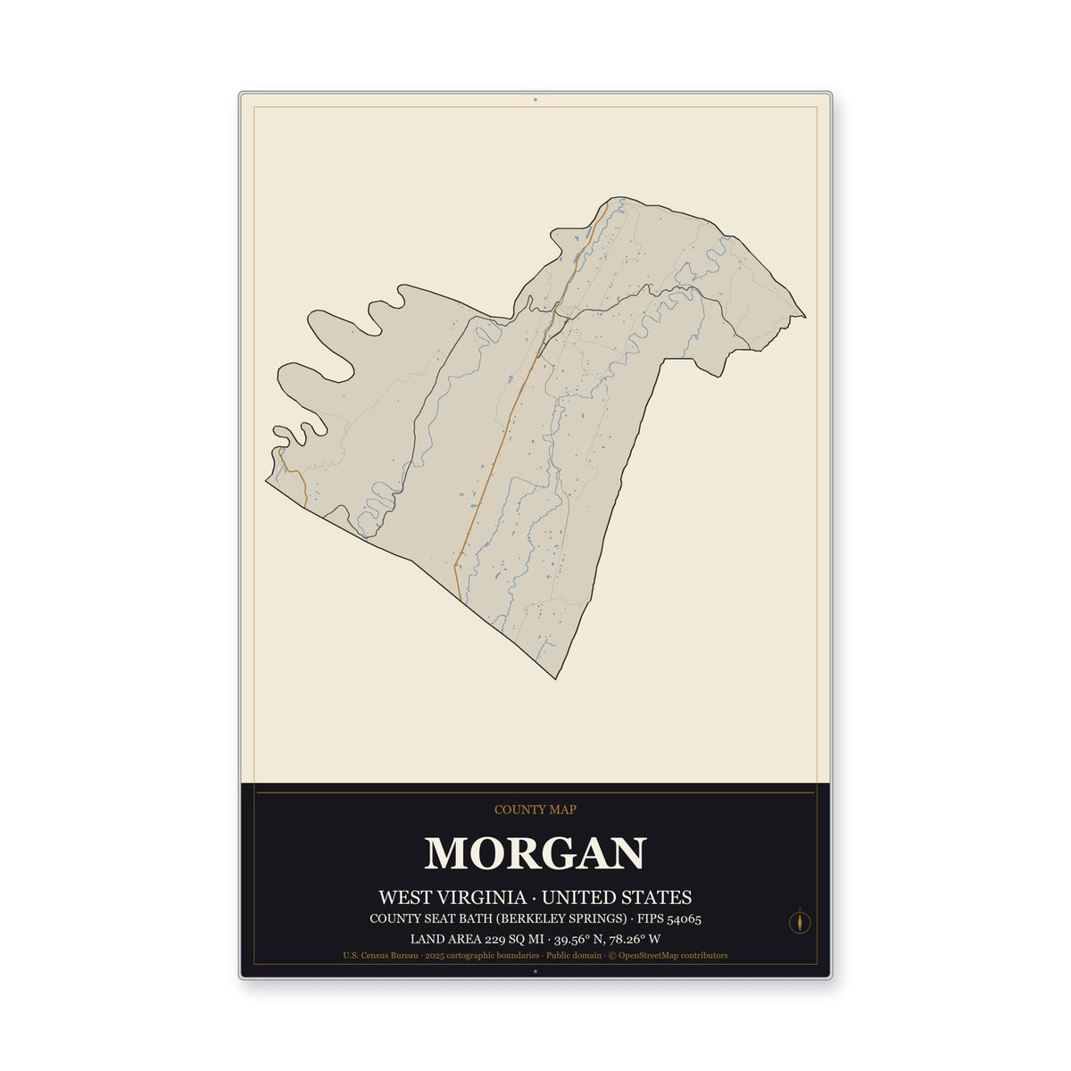 Morgan County, West Virginia Map Aluminum Sign in Museum Plaque style