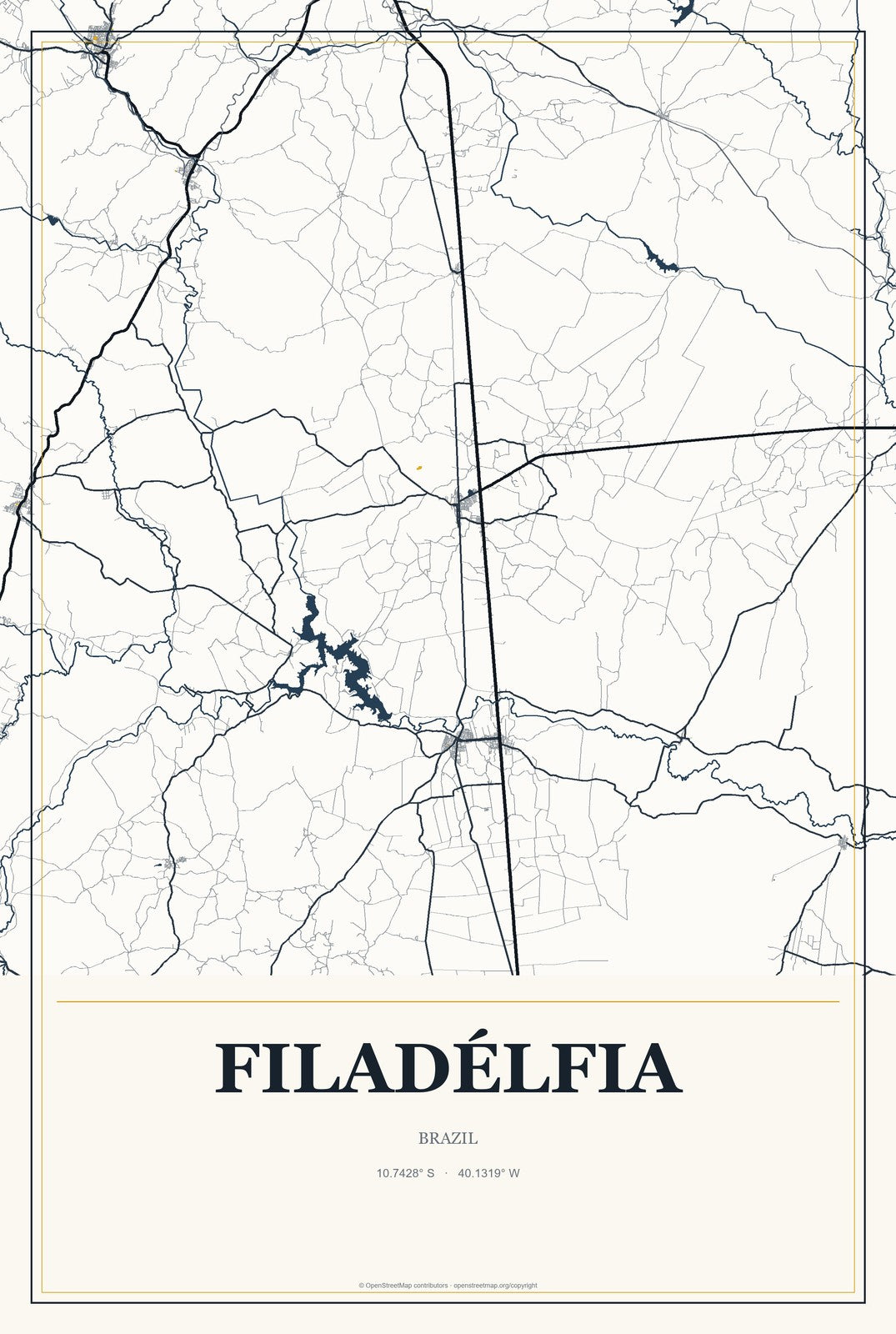 Filadélfia, Brazil City Map Aluminum Sign in Citrine Modern style
