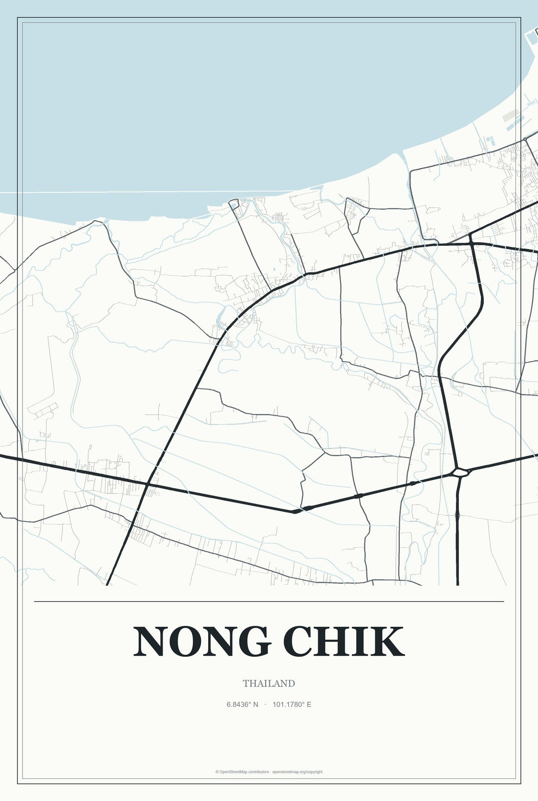 Nong Chik, Thailand City Map Aluminum Sign in Gallery Air style