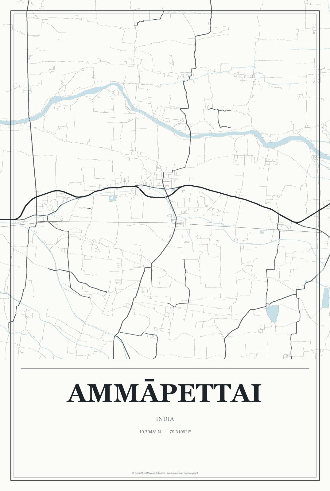 Ammāpettai, India City Map Aluminum Sign in Gallery Air style