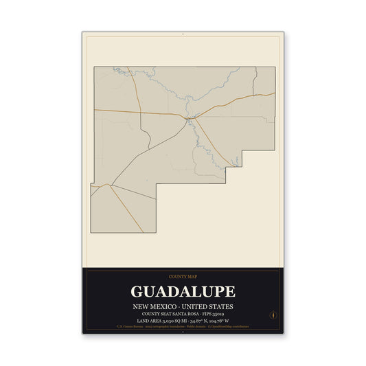 Guadalupe County, New Mexico Map Aluminum Sign in Museum Plaque style