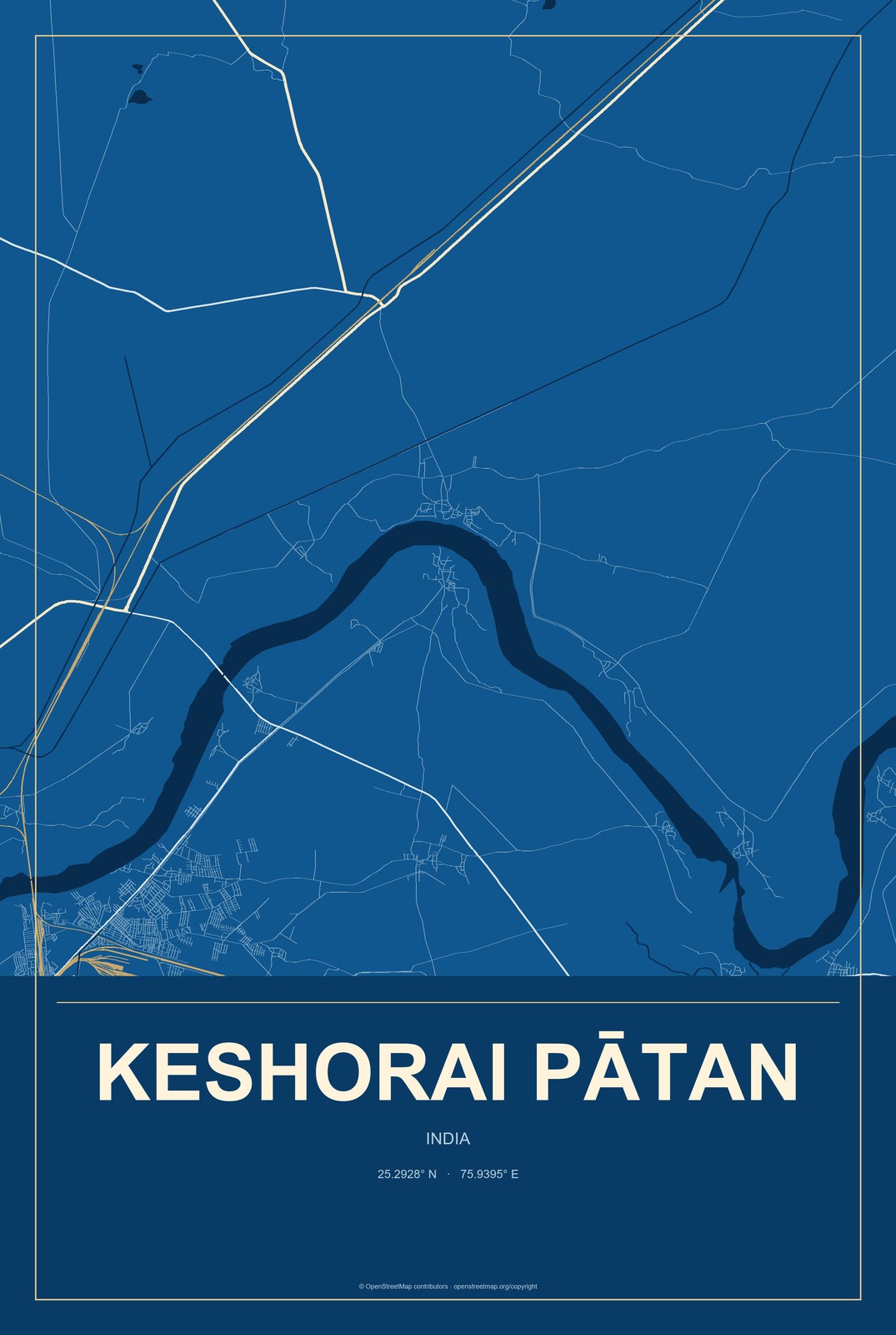 Keshorai Pātan, India City Map Aluminum Sign in Harbor Cobalt style
