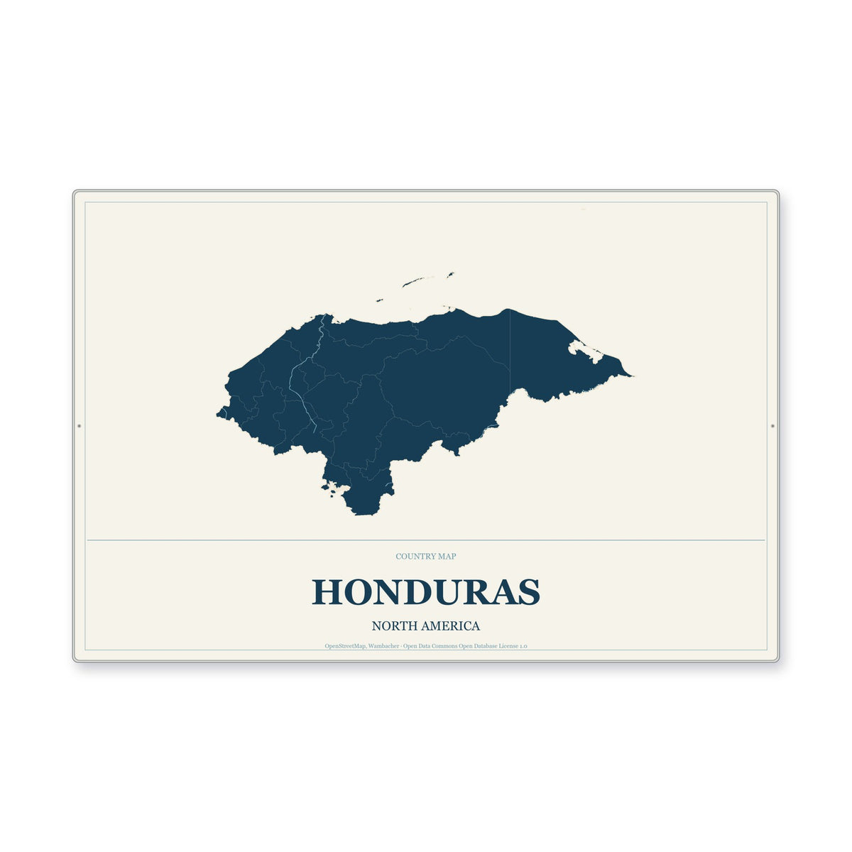 Honduras Country Map Aluminum Sign in Coastal Cutout style