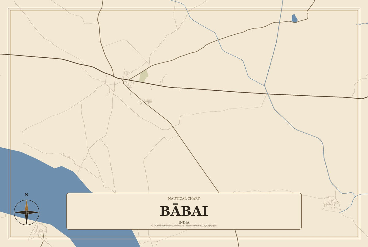 Bābai, India City Map Aluminum Sign in Heritage Nautical style