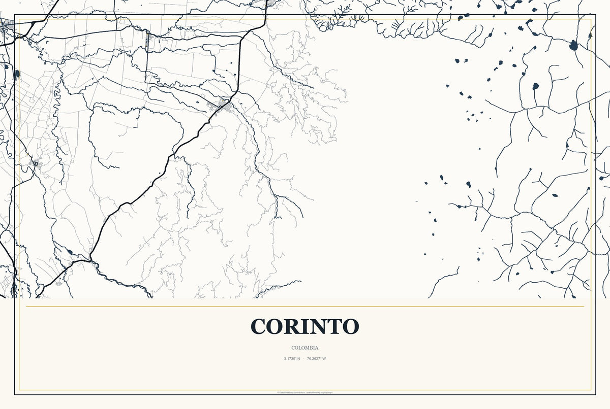 Corinto, Colombia City Map Aluminum Sign in Citrine Modern style