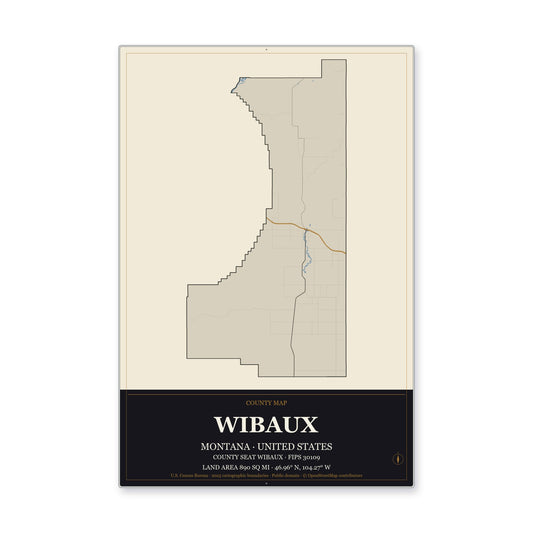 Wibaux County, Montana Map Aluminum Sign in Museum Plaque style