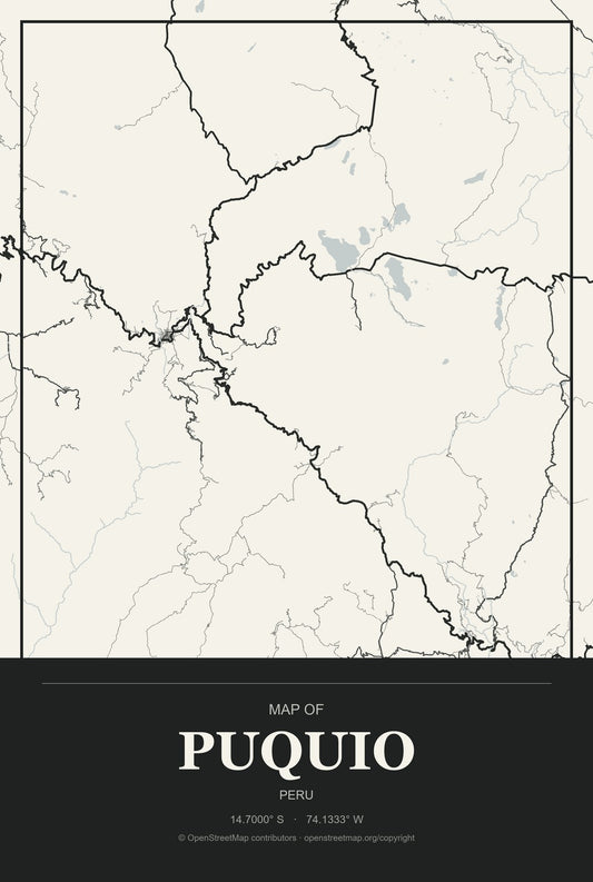 Puquio, Peru City Map Aluminum Sign in Museum Plaque style