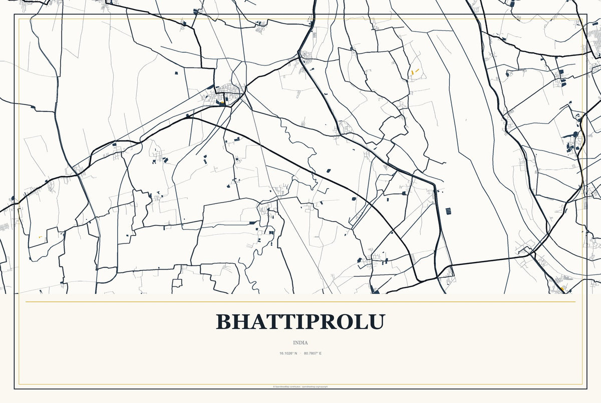 Bhattiprolu, India City Map Aluminum Sign in Citrine Modern style