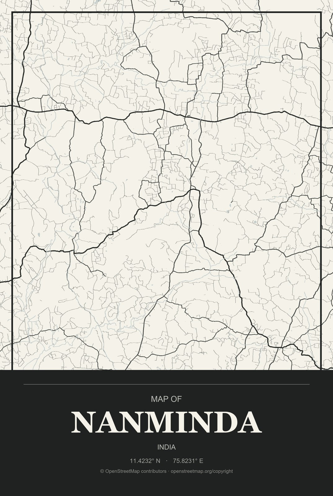 Nanminda, India City Map Aluminum Sign in Museum Plaque style