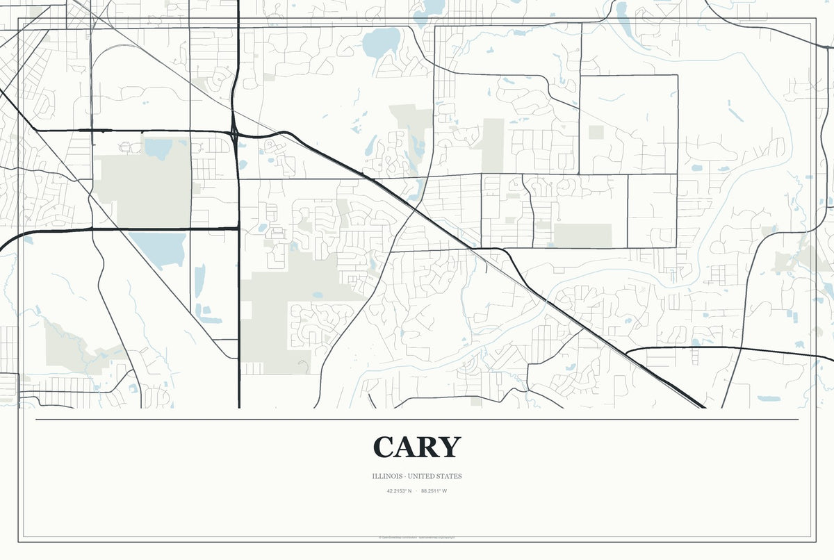 Cary, Illinois City Map Aluminum Sign in Gallery Air style