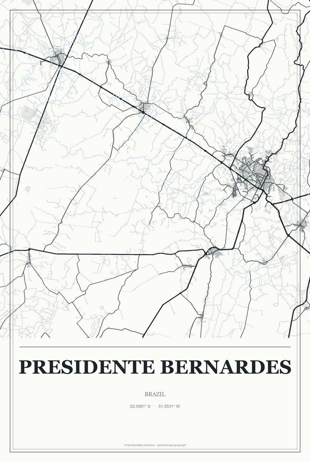 Presidente Bernardes, Brazil City Map Aluminum Sign in Gallery Air style