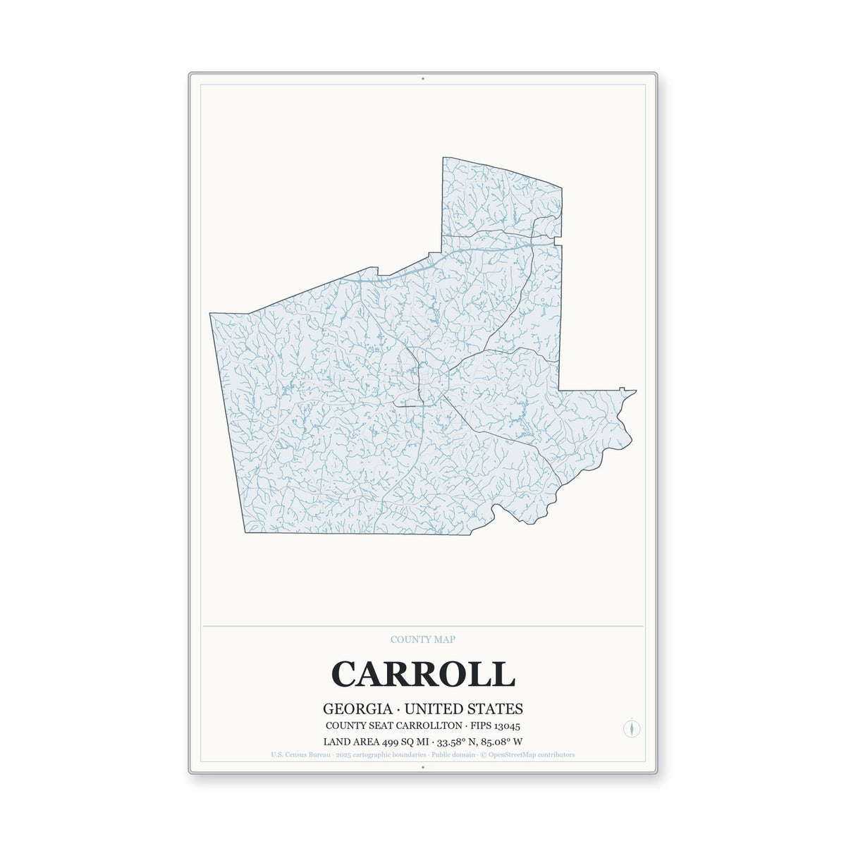 Carroll County, Georgia Map Aluminum Sign in Gallery Air style