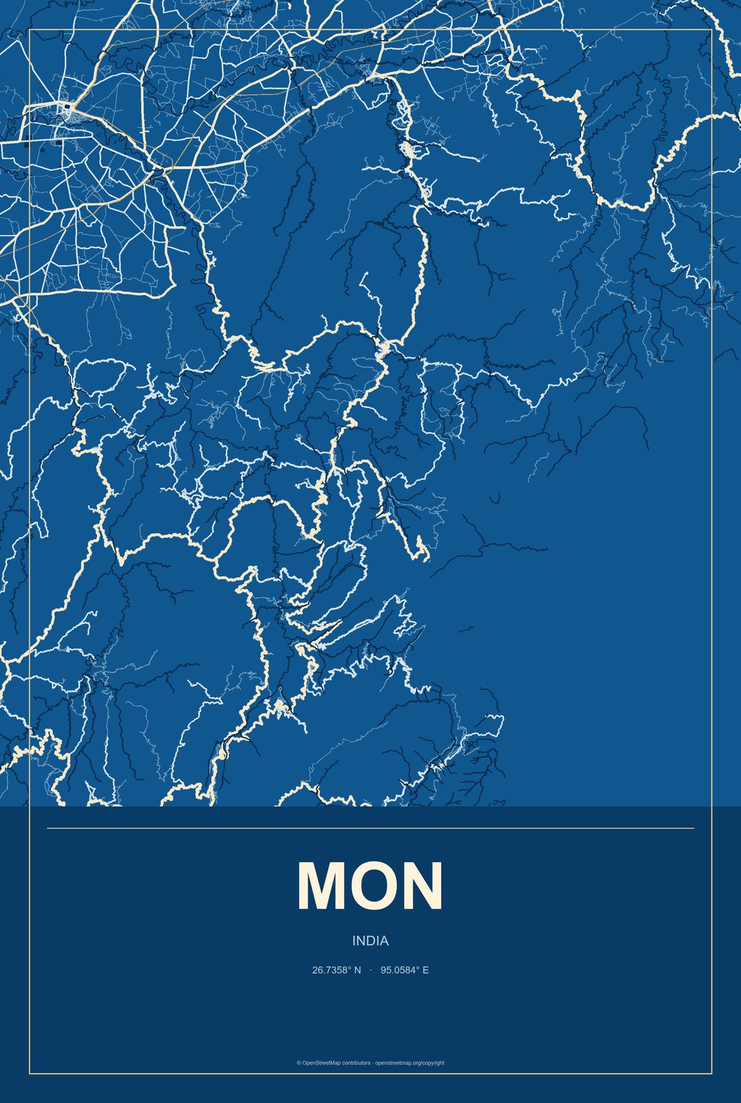 Mon, India City Map Aluminum Sign in Harbor Cobalt style
