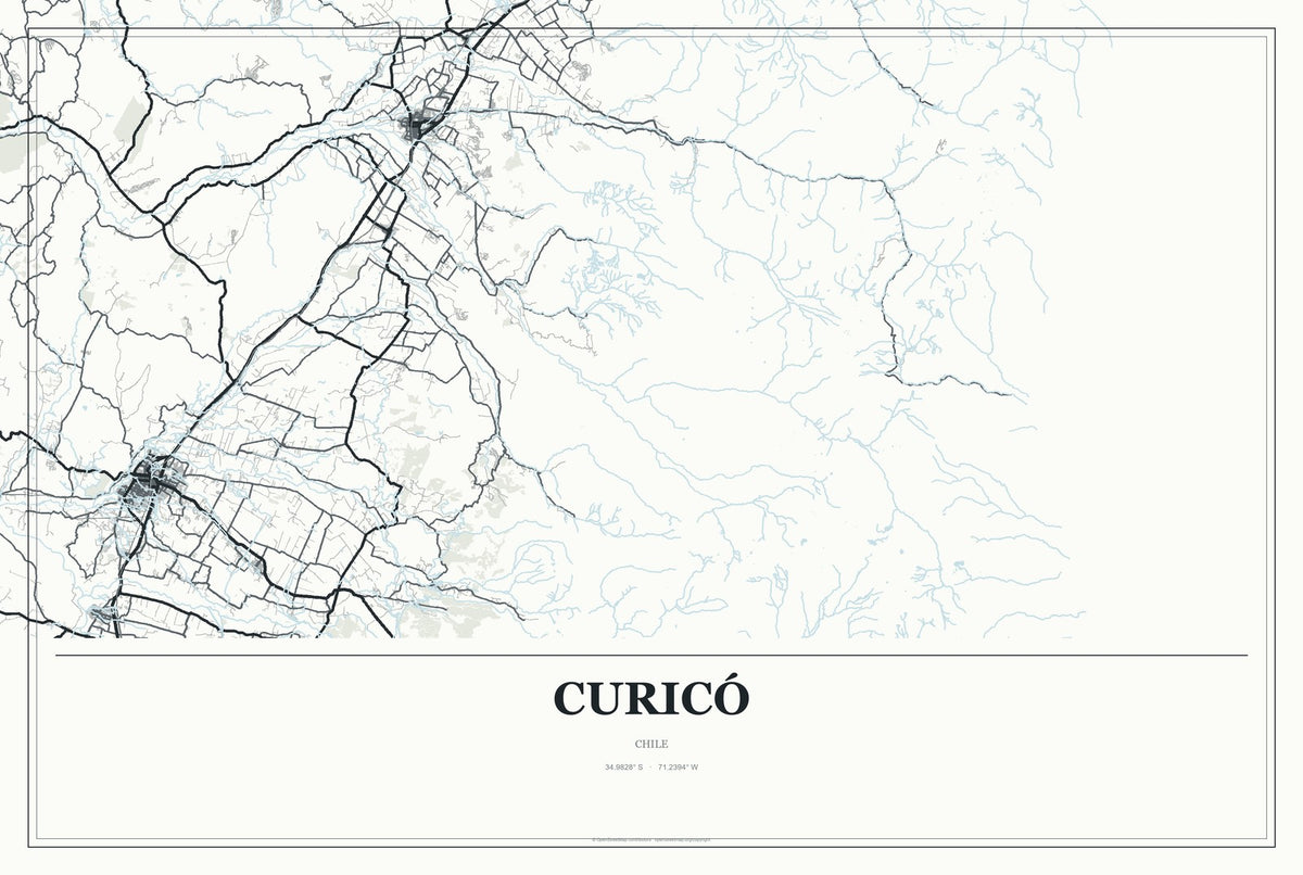 Curicó, Chile City Map Aluminum Sign in Gallery Air style