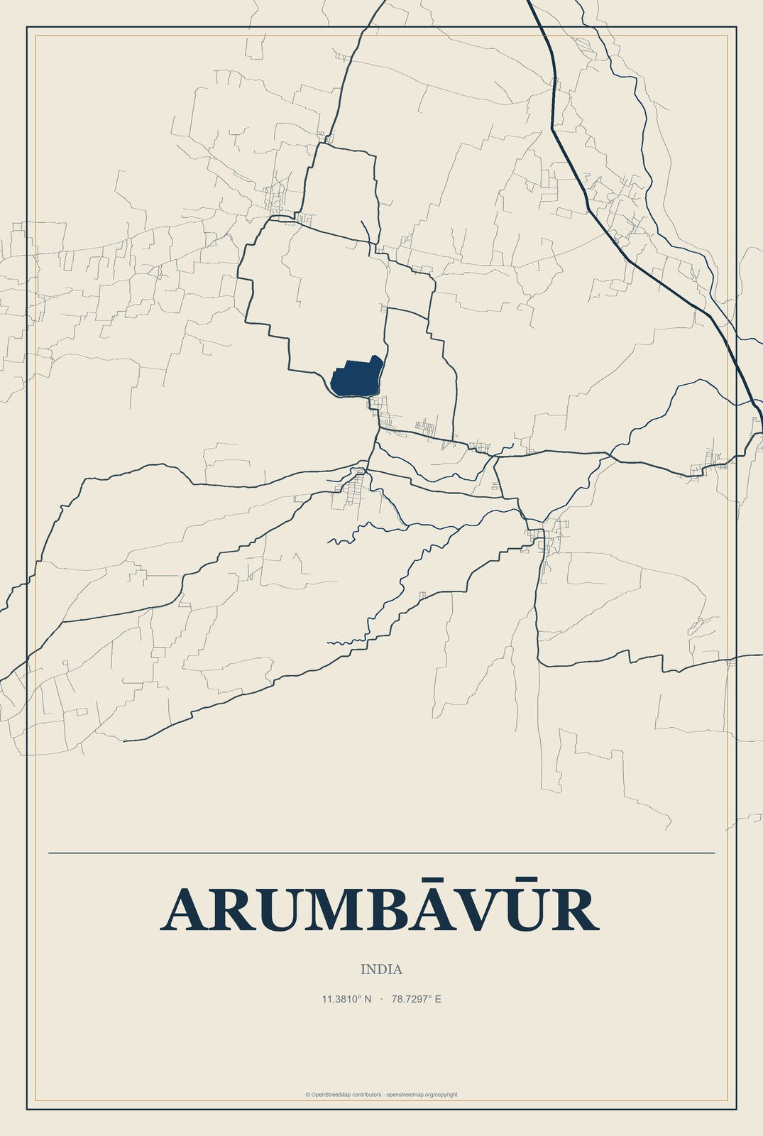 Arumbāvūr, India City Map Aluminum Sign in Coastal Cutout style