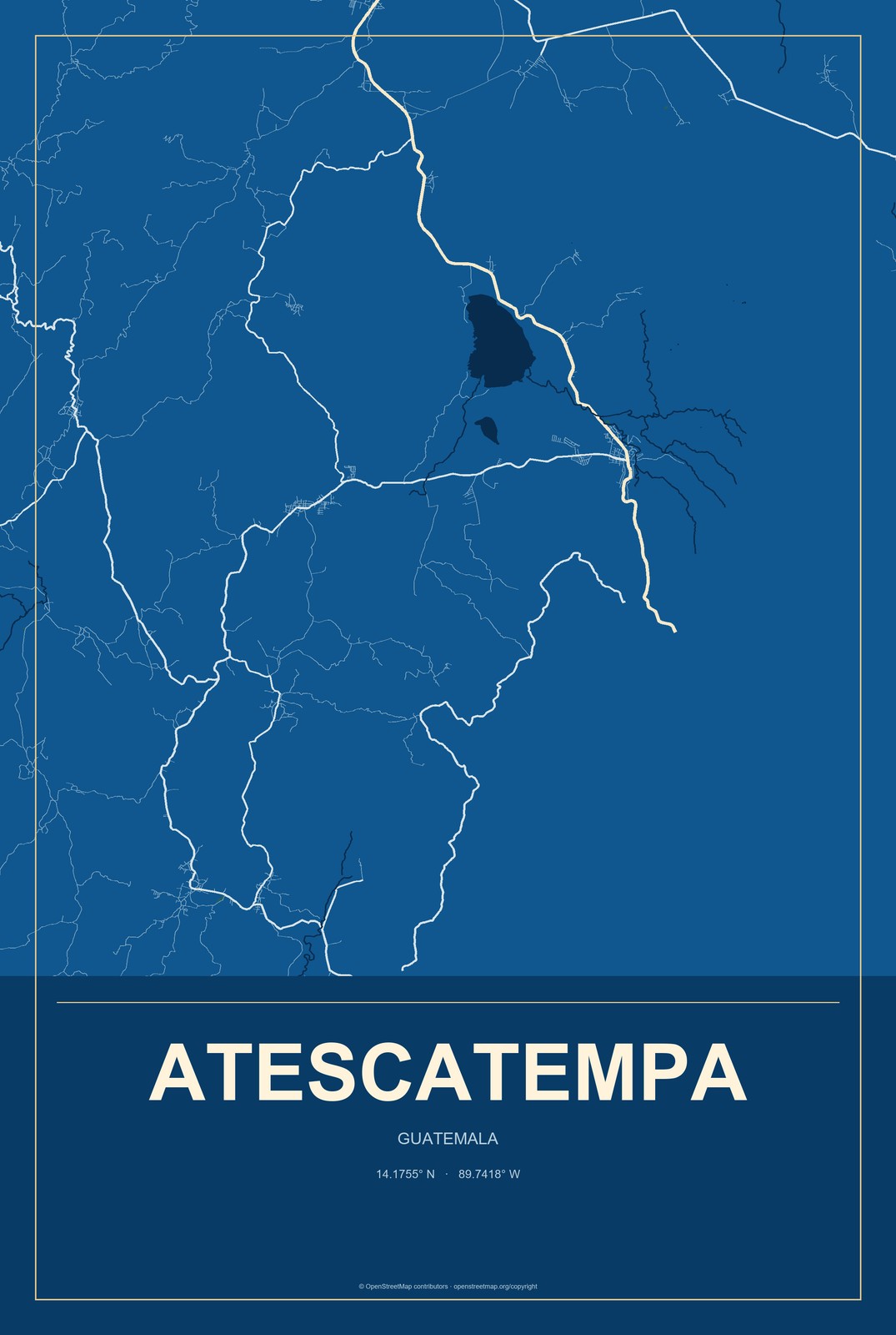 Atescatempa, Guatemala City Map Aluminum Sign in Harbor Cobalt style