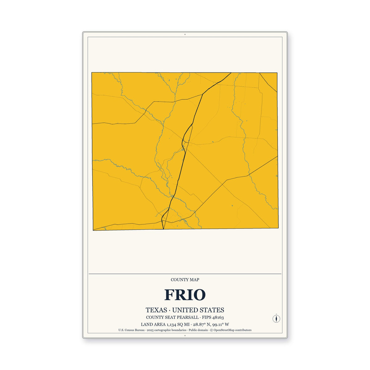 Frio County, Texas Map Aluminum Sign in Citrine Modern style