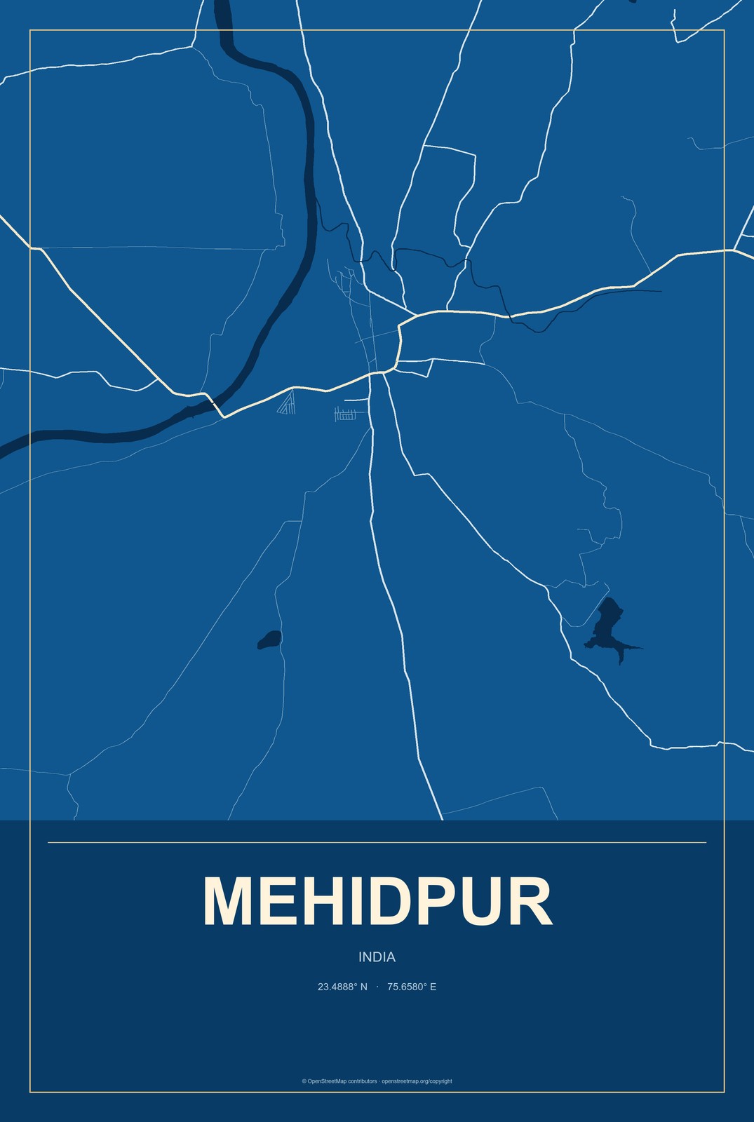 Mehidpur, India City Map Aluminum Sign in Harbor Cobalt style