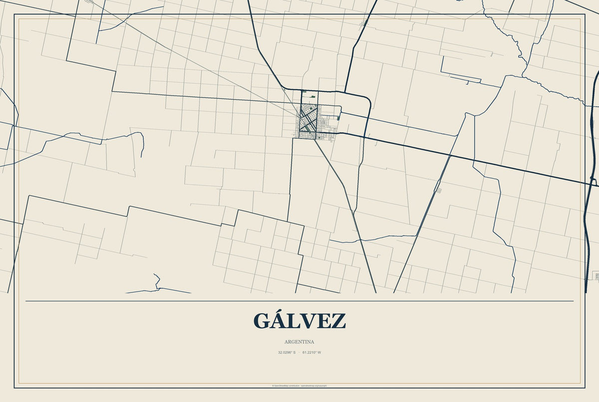Gálvez, Argentina City Map Aluminum Sign in Coastal Cutout style