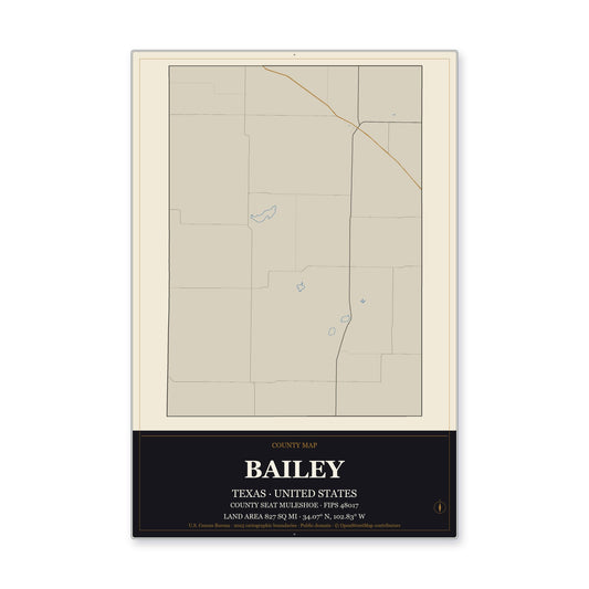Bailey County, Texas Map Aluminum Sign in Museum Plaque style