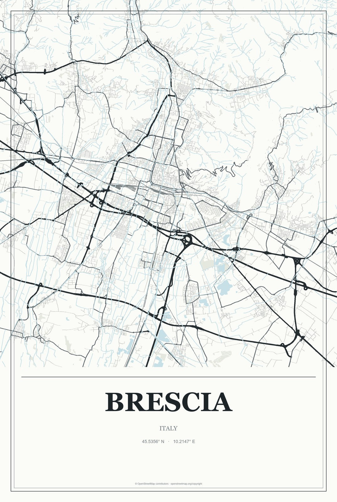 Brescia, Italy City Map Aluminum Sign in Gallery Air style
